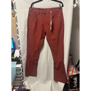 NWT MNML Men's B460 Leather Flare Denim Burgundy Size 33 Raw Hem